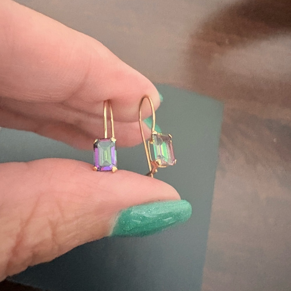 Lab created Alexandrite drop leverback earrings - amazing color play!